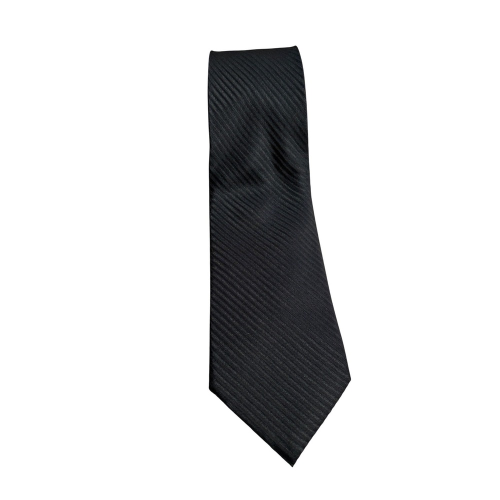 Statements by BT Mens Black Silk Diagonal Ribbed Texture Classic Necktie Tie